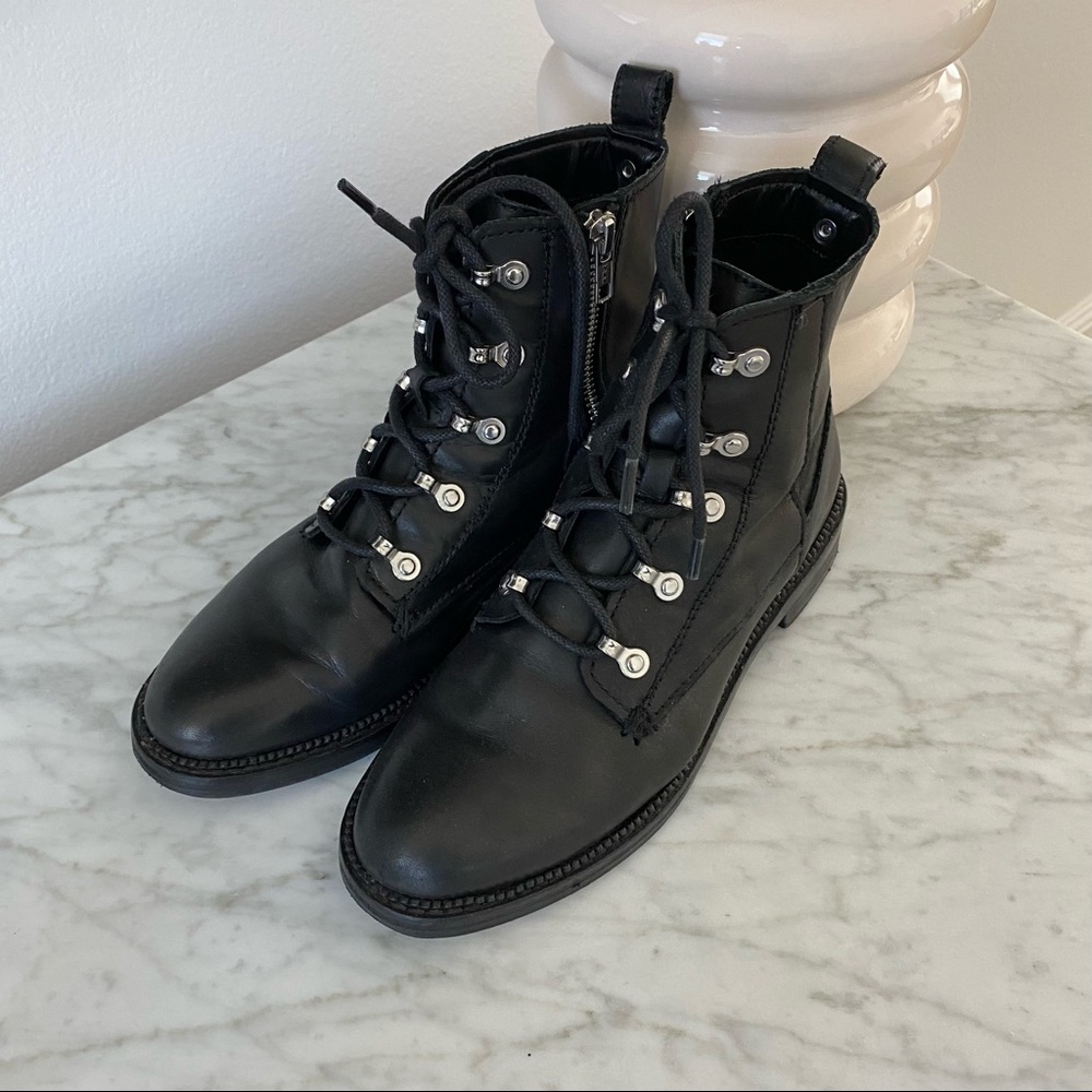 Mango Lace Up Motorcycle Boots With Zipper Gem